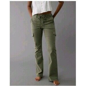American Eagle Womens Classic Bootcut Cargo Pants Olive Green Stretch Sz 2 Long